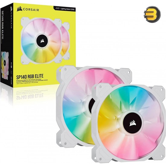 CORSAIR iCUE SP140 RGB Elite Performance 140mm White PWM Dual Fan Kit with Lighting Node CORE