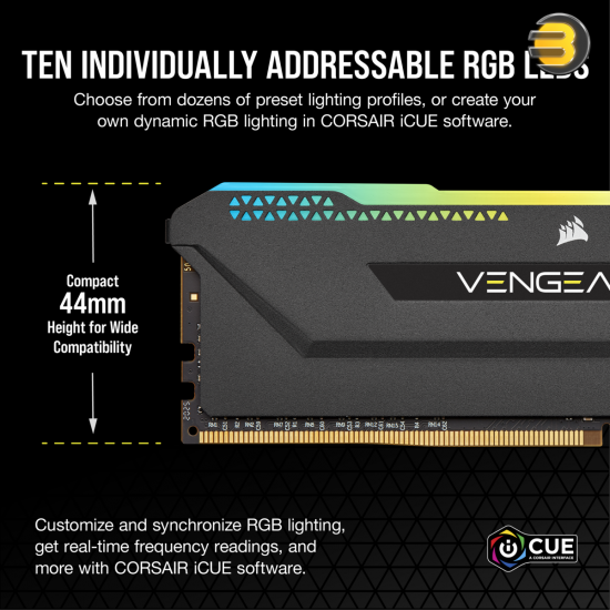 CORSAIR VENGEANCE PRO SL 64GB RGB (2x32GB) DDR4 DRAM 3600MHz C18 Memory Kit — Black