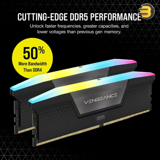 Corsair 32GB (2x16GB) VENGEANCE RGB DDR5 DRAM 5600MHz C36 Memory Kit — Black