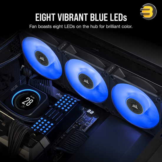 CORSAIR ML120 LED Elite 120mm Magnetic Levitation Blue LED Fan with AirGuide Single Pack Black