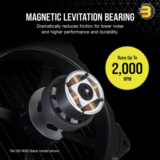 CORSAIR ML120 LED Elite 120mm Magnetic Levitation Blue LED Fan with AirGuide Single Pack Black