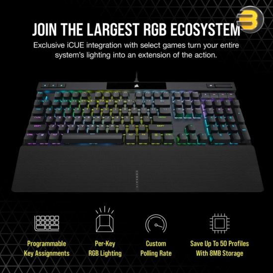 Corsair K70 RGB PRO Mechanical Gaming Keyboard with Polycarbonate Keycaps — CHERRY® MX Red (AR)