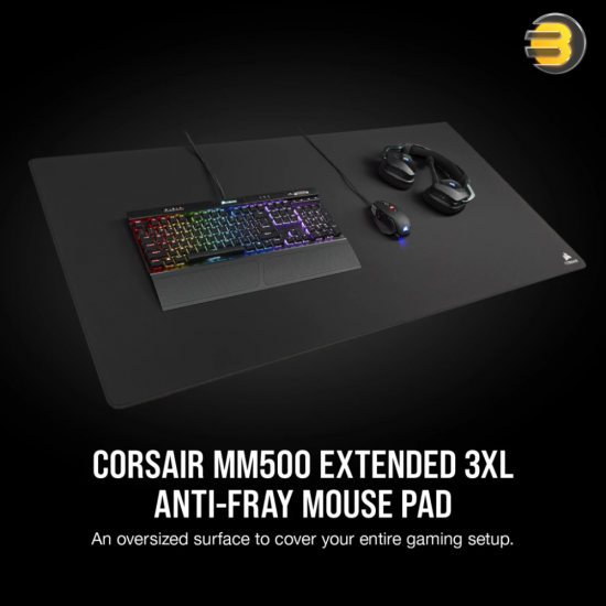 Corsair MM500 Premium Anti-Fray Cloth Gaming Mouse Pad, Extended 3XL - Black