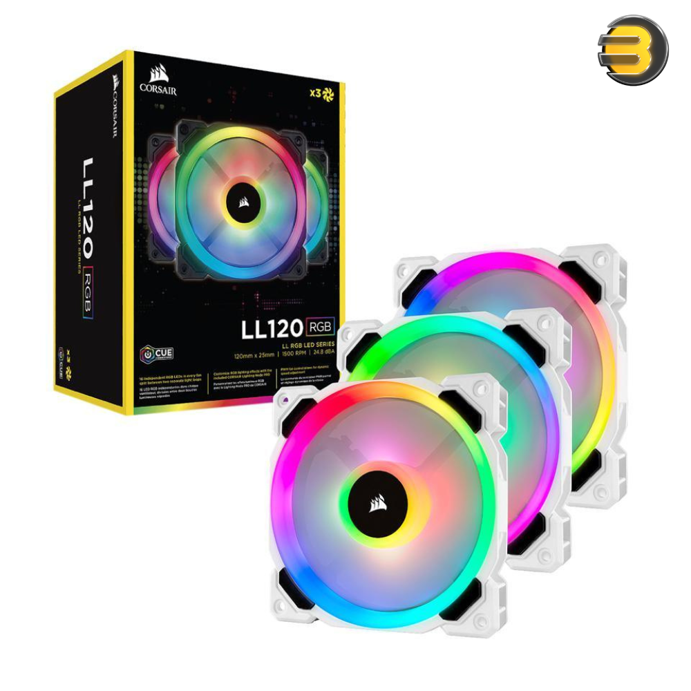 Corsair LL120 RGB 120mm Dual Light Loop White RGB LED PWM Fan — Triple Pack with Lighting Node PRO - CO-9050092-WW Corsair LL120 RGB 120mm Dual Light Loop White RGB LED PWM Fan — Triple Pack with Lighting Node PRO - CO-9050092-WW