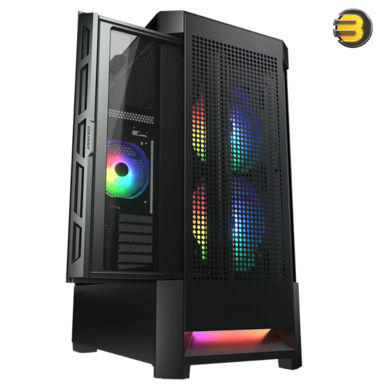 Cougar Airface RGB + STC600 Mid Tower Gaming Case — High-Airflow Perforated Metal Front Panel, 4mm Tempered Glass Side Panel, 2x 140mm + 1x 120mm ARGB Fans, Built-in ARGB Controller, Supports E-ATX, Vertical GPU Mount