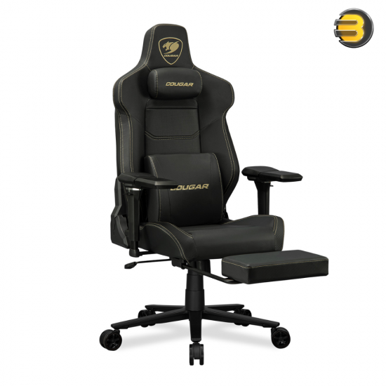 Cougar ARMOR EVO M Gaming Chair — Breathable PVC Leather, 5D Adjustable Armrest, Lumbar Cushion, Full Steel Frame, Class 4 Gas Lift Cylinder Up To 160Kg Capacity, Black/Gold | 3MEVMGLB.0001