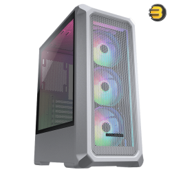 Cougar Archon 2 Mesh RGB Mid Tower Case White — Tempered Glass Side Panel, Supports Mini ITX/Micro ATX/ATX, Includes 3x 120mm ARGB Fans Pre-installed, USB 3.0 x 2 + USB 2.0 x 1, 7 Expansion Slots