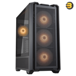 Cougar MX600 RGB Full Tower Gaming Case — Tempered Glass Side Panel, E-ATX Support, 3x 140mm ARGB Fans Pre-Installed, USB-C, Vertical GPU Mount, Black