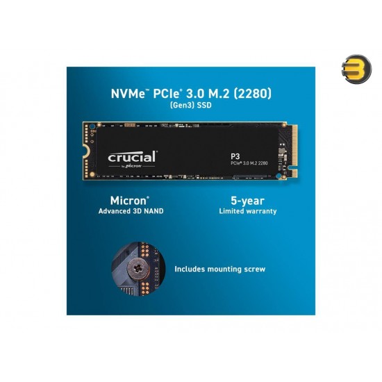 Crucial P3 1TB PCIe 3.0 3D NAND NVMe M.2 SSD, up to 3500MB/s