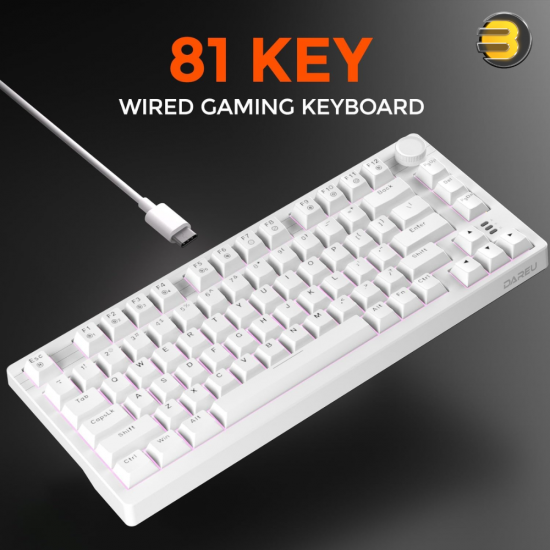 DAREU EK75 Compact 75-Key Rainbow Wired Gasket Gaming Keyboard - White, Mechanical Design, RGB Backlight, Hot-Swappable Switches, Durable Build, Smooth Typing & Gaming Performance