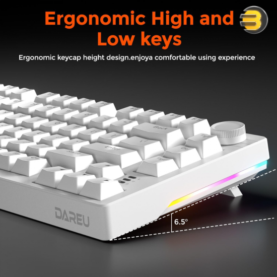 DAREU EK75 Compact 75-Key Rainbow Wired Gasket Gaming Keyboard - White, Mechanical Design, RGB Backlight, Hot-Swappable Switches, Durable Build, Smooth Typing & Gaming Performance