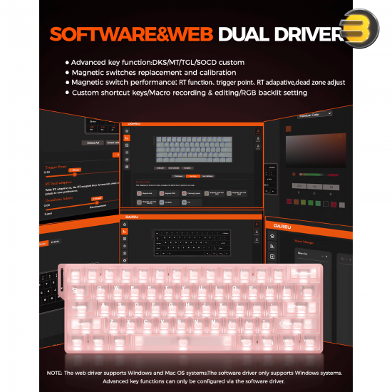 DAREU COOL60 Wired 8K Magnetic Gaming Keyboard Pink - 0.01mm RT Accuracy, Ultra-Fast Response, Hot-Swappable Magnetic Switches, Compact 60% Layout, RGB Backlight, Professional Esports Performance Keyboard