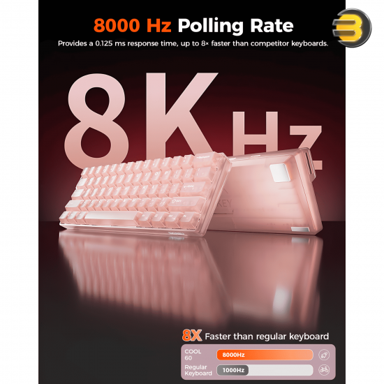 DAREU COOL60 Wired 8K Magnetic Gaming Keyboard Pink - 0.01mm RT Accuracy, Ultra-Fast Response, Hot-Swappable Magnetic Switches, Compact 60% Layout, RGB Backlight, Professional Esports Performance Keyboard