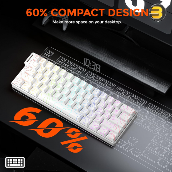 DAREU COOL60 Wired 8K Magnetic Gaming Keyboard White - 0.01mm RT Accuracy, Ultra-Fast Response, Hot-Swappable Magnetic Switches, Compact 60% Layout, RGB Backlight, Professional Esports Performance Keyboard