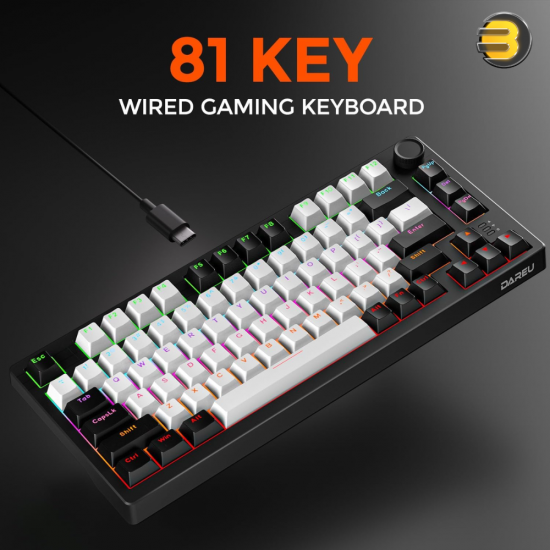 DAREU EK75 Compact 75-Key Rainbow Wired Gasket Gaming Keyboard - Black, Mechanical Design, RGB Backlight, Hot-Swappable Switches, Durable Build, Smooth Typing & Gaming Performance
