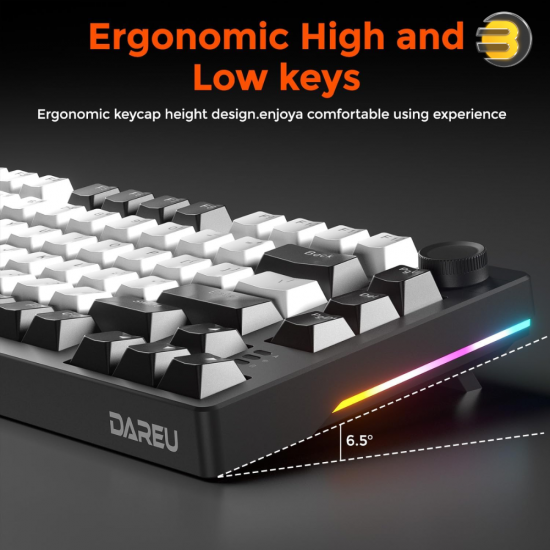 DAREU EK75 Compact 75-Key Rainbow Wired Gasket Gaming Keyboard - Black, Mechanical Design, RGB Backlight, Hot-Swappable Switches, Durable Build, Smooth Typing & Gaming Performance