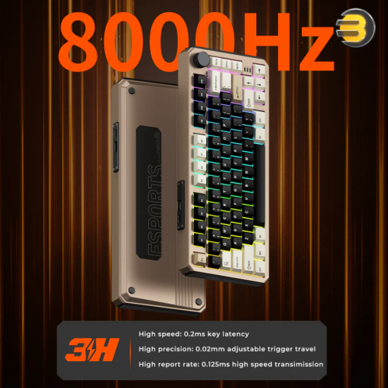 DAREU A75 HE Wired Aluminum Gaming Keyboard Gold - Magnetic Switches, 8000Hz Polling Rate, 0.02mm Actuation, 0.2ms Low Latency, 220-Grit Aluminum Cover, Ultra-Fast Response, Premium Build for Competitive Gaming