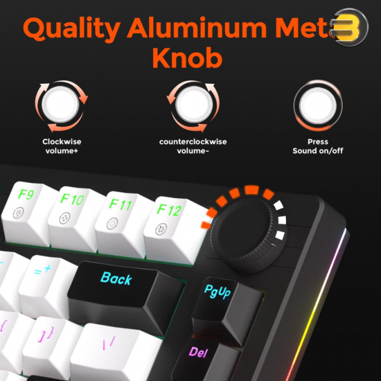 DAREU EK75 Compact 75-Key Rainbow Wired Gasket Gaming Keyboard - Black, Mechanical Design, RGB Backlight, Hot-Swappable Switches, Durable Build, Smooth Typing & Gaming Performance