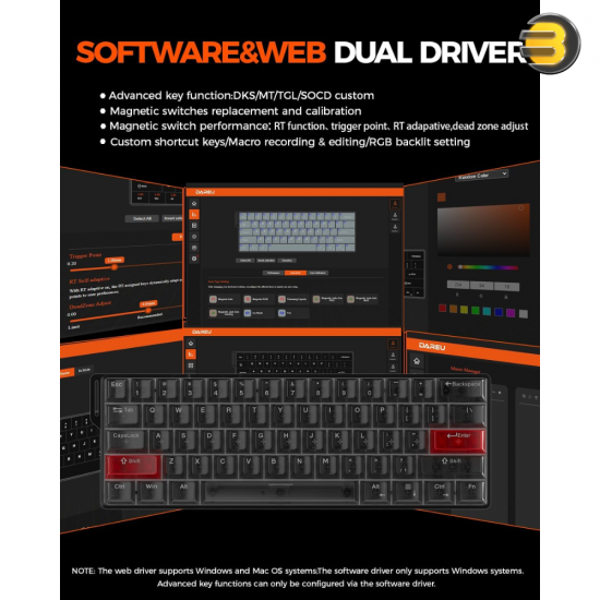 DAREU COOL60 Wired 8K Magnetic Gaming Keyboard - 0.01mm RT Accuracy, Ultra-Fast Response, Hot-Swappable Magnetic Switches, Compact 60% Layout, RGB Backlight, Professional Esports Performance Keyboard