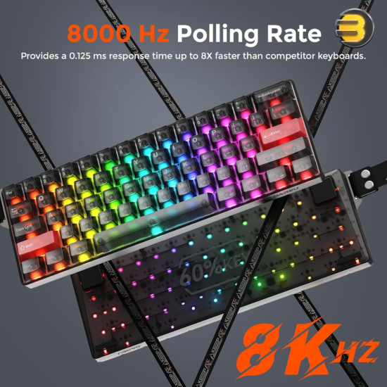 DAREU COOL60 Wired 8K Magnetic Gaming Keyboard - 0.01mm RT Accuracy, Ultra-Fast Response, Hot-Swappable Magnetic Switches, Compact 60% Layout, RGB Backlight, Professional Esports Performance Keyboard