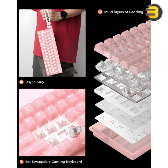 DAREU COOL60 Wired 8K Magnetic Gaming Keyboard Pink - 0.01mm RT Accuracy, Ultra-Fast Response, Hot-Swappable Magnetic Switches, Compact 60% Layout, RGB Backlight, Professional Esports Performance Keyboard