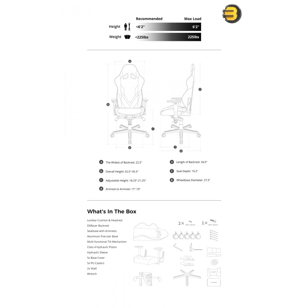 DXRacer Gladiator Series Modular Gaming Chair D8200 Black & White