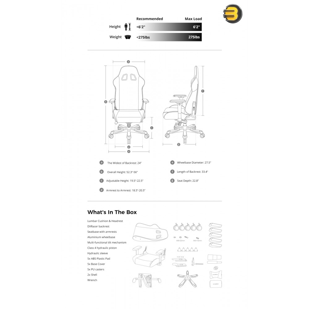 DXRacer King Series Modular Gaming Chair Extra Wide Seat Large Backrest