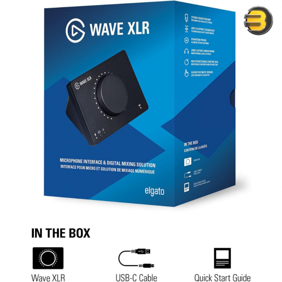 Elgato Wave XLR — Mic Interface, XLR/USB-C, Anti-Clipping, 75 dB preamp, Phantom Power, Direct Monitor, Touch Mute, Wave Link Digital Mixing app,Black