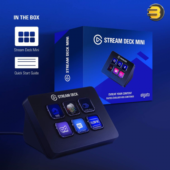 Elgato Stream Deck Mini — Compact Studio Controller, 6 macro keys, trigger actions in apps and software like OBS, Twitch, YouTube and more, works with Mac and PC Black 10GAI9901