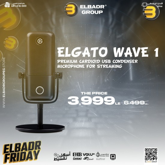 Elgato Wave 1 — Premium Cardioid USB Condenser Microphone for Streaming, Gaming, Home Office, Free Mixer Software, Sound Effect Plugins, Anti-Distortion, Plug & Play, Mac/PC, Stream Deck compatible