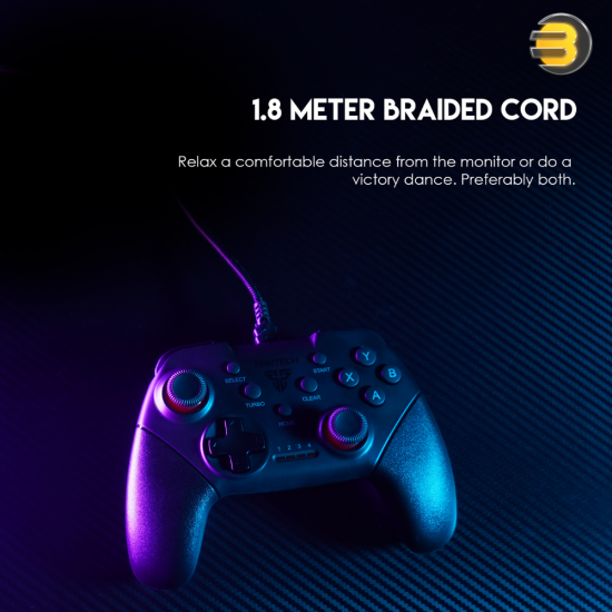 Fantech Shooter II GP13 black USB wired gaming controller with 19 action buttons, dual-motor vibration, 1.8m braided cable and ergonomic contoured grips