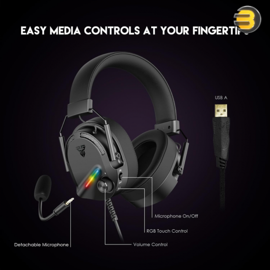 Fantech Alto 7.1 HG26 RGB Gaming Headset – 50mm Drivers, USB Virtual 7.1, Detachable Mic, Memory Foam Earcups, On-Earcup Volume Control