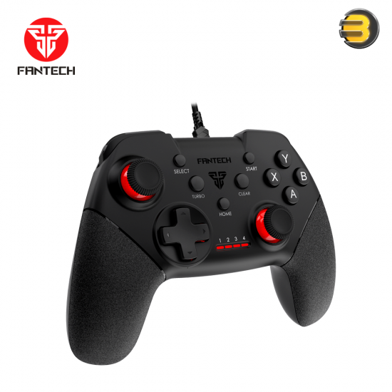 Fantech Shooter II GP13 black USB wired gaming controller with 19 action buttons, dual-motor vibration, 1.8m braided cable and ergonomic contoured grips