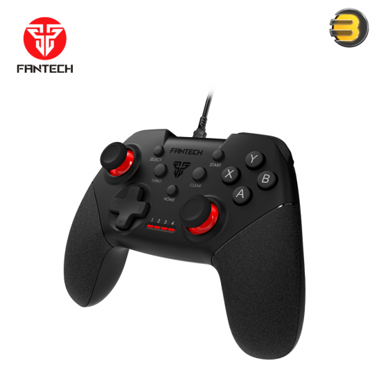 Fantech Shooter II GP13 black USB wired gaming controller with 19 action buttons, dual-motor vibration, 1.8m braided cable and ergonomic contoured grips