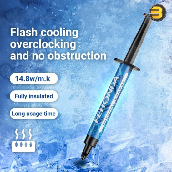 Fehonda TR50L Thermal Grease — 4g, 14.8 W/m·K, non‑conductive silicone‑based gray compound; 0.006 °C·in²/W thermal resistance, ≥6 kV/mm breakdown voltage, <0.5% evaporation, <0.015% oil permeability