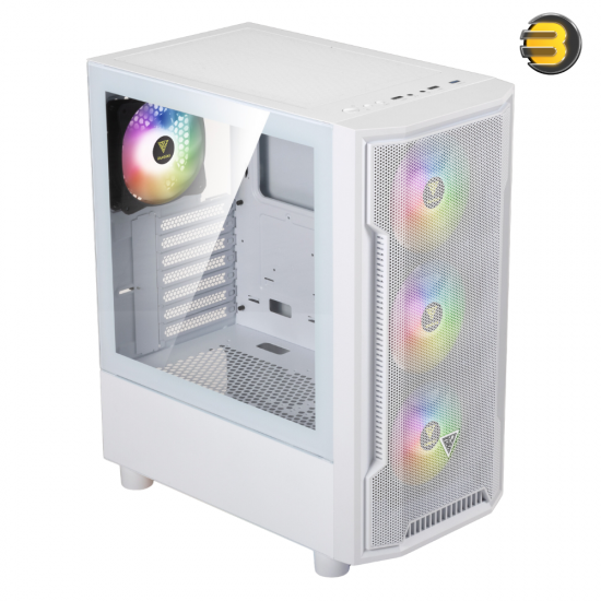 GAMDIAS ATHENA M6 LITE 4x ARGB Fans White — Triple-sided Underglow, Mesh Front Panel, Magnetic Dust Filter, Sync with Motherboard