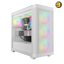 GAMDIAS ATHENA M3 White E-ATX Mid-Tower Gaming Case with 4x 120mm ARGB PWM Fans — Mesh Front Panel for Superior Airflow, Tempered Glass Side Panel, USB 3.2 Gen 2 Type-C, Fan Hub, Supports Dual 360mm Radiators, Compatible with ATX, Micro-ATX, Mini-ITX