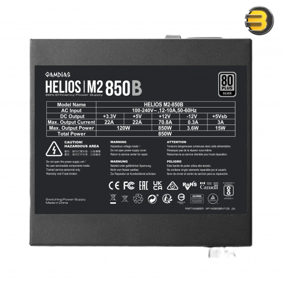 Gamdias HELIOS M2-750B 750W 80 PLUS Silver Non Modular ATX 3.1 Power Supply – DC-to-DC Design, C6/C7 Support, High-Quality Capacitors Gamdias HELIOS M2-750B 750W 80 PLUS Silver Non Modular ATX 3.1 Power Supply – DC-to-DC Design, C6/C7 Support, High-Quality Capacitors