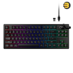 GAMDIAS HERMES M7 HYBRID Tenkeyless Mechanical Gaming Keyboard with Red Switches — Hybrid Wired/2.4GHz/Bluetooth Connectivity, 4000mAh Battery, RGB Backlighting, Digital CPU/GPU Display, Hot-Swappable PBT Keycaps, Volume Knob