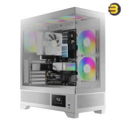 GAMDIAS ATLAS M1 White Mid-Tower ATX Gaming Case with Tempered Glass Front & Side Panels — 3 Pre-Installed 120mm ARGB PWM Fans, Real-Time System Monitor Display, Support for 360mm Radiators, USB 3.2 Gen 2 Type-C, 7+2 Expansion Slots