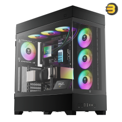 GAMDIAS ATLAS P1 ARGB ATX Mid-Tower Gaming Case with Dual Tempered Glass Panels — Magnetic Modular Digital Display for Real-Time System Monitoring, 4x 120mm ARGB PWM Fans, Support for 420mm Radiators & 455mm GPUs, USB 3.2 Gen 2 Type-C, PWM Fan Hub