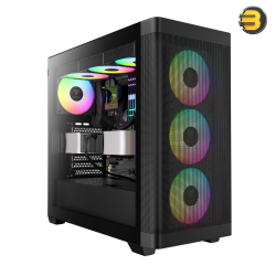 GAMDIAS ATHENA M3 E-ATX Mid-Tower Gaming Case with 4x 120mm ARGB PWM Fans — Mesh Front Panel for Superior Airflow, Tempered Glass Side Panel, USB 3.2 Gen 2 Type-C, Fan Hub, Supports Dual 360mm Radiators, Compatible with ATX, Micro-ATX, Mini-ITX
