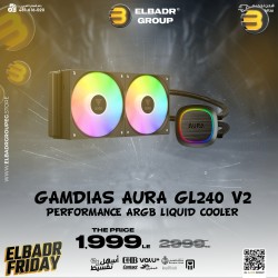 Gamdias Aura GL240 — Liquid CPU Cooler, RGB Stream Lighting, Dual Hydraulic Bearing PWM Fans, Nylon-Braided Tube Sleeve, Pump Upto 2700 RPM