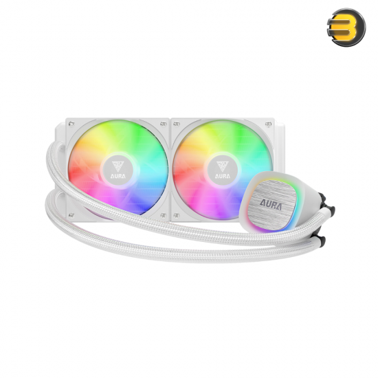 Gamdias Aura GL240 WHITE — Liquid CPU Cooler, RGB Stream Lighting, Dual Hydraulic Bearing PWM Fans, Nylon-Braided Tube Sleeve, Pump Upto 2700 RPM