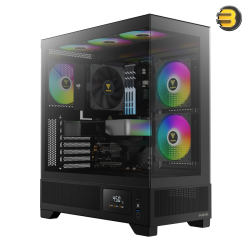 GAMDIAS ATLAS M1 Mid-Tower ATX Gaming Case with Tempered Glass Front & Side Panels — 3 Pre-Installed 120mm ARGB PWM Fans, Real-Time System Monitor Display, Support for 360mm Radiators, USB 3.2 Gen 2 Type-C, 7+2 Expansion Slots