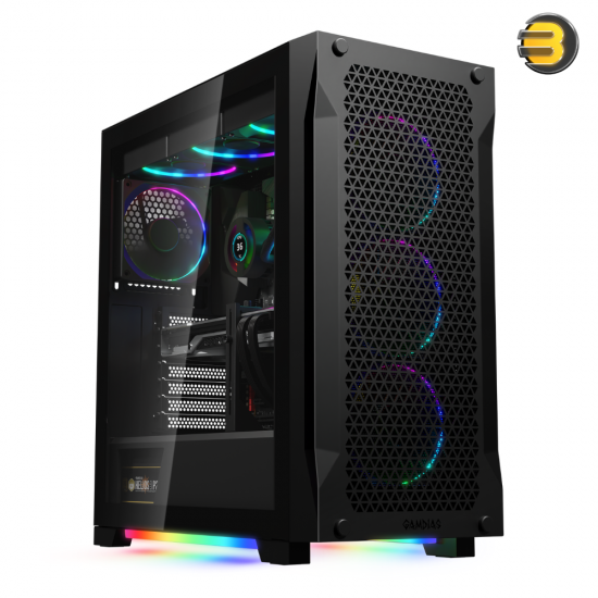 GAMDIAS ATHENA P1 — 4 ARGB Fans, Underglow Light Strip Design, Optimized Cable Management, Cable Cover Shroud, Support Mini-ITX, Micro-ATX and ATX Motherboards