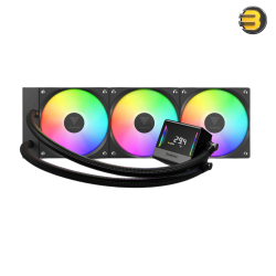 GAMDIAS CHIONE E4-360 360mm AIO Liquid CPU Cooler with Triple 120mm PWM Fans — Patented PWM Pump, Real-Time Digital Display, ARGB Lighting, Dual Infinite Mirror Design, EPDM Sleeved Tubes, Compatible with Intel and AMD CPUs