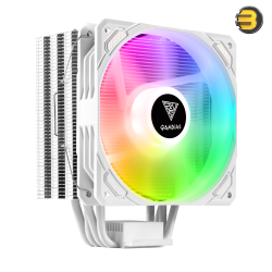 GAMDIAS BOREAS E1-410 120mm ARGB CPU Air Cooler with 4 Copper Heatpipes White — High Airflow PWM Fan (800-2000 RPM), Hydraulic Bearing, Direct Touch Technology, Aluminum Fins, Universal Mounting for Intel LGA1700/1200/115x & AMD AM4/AM5, 155mm Height