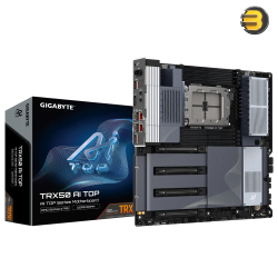 GIGABYTE TRX50 AI TOP E‑ATX sTR5 motherboard (AMD TRX50) — supports Ryzen Threadripper 7000/PRO 7000WX, 8‑channel DDR5 RDIMM up to 2TB, 4× PCIe 5.0 x16, 4× M.2 PCIe 5.0 x4, dual USB4 Type‑C, dual 10GbE LAN, Wi‑Fi 7/BT 5.3