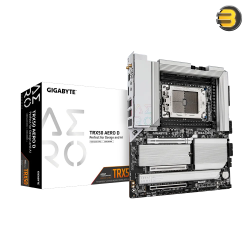 GIGABYTE TRX50 AERO D, E‑ATX sTR5 motherboard AMD TRX50 — supports Ryzen Threadripper 7000/PRO 7000WX, quad‑channel DDR5 RDIMM up to 1TB, 3× PCIe (2×5.0 x16 + 1×4.0 x16), 4× M.2 (3×5.0 x4 + 1×4.0 x4), dual USB4, 10GbE + 2.5GbE, Wi‑Fi 7/BT 5.3